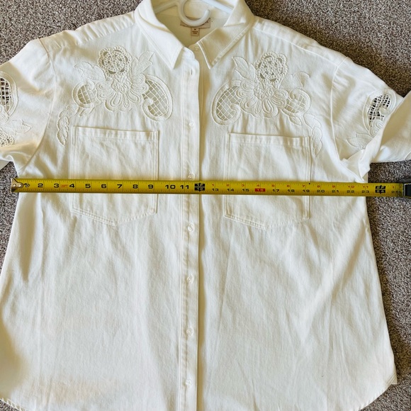 Super Natural by Secret Mission Cotton Twill Eyelet Shirt Jacket In Ecru, Sz M - Picture 13 of 16